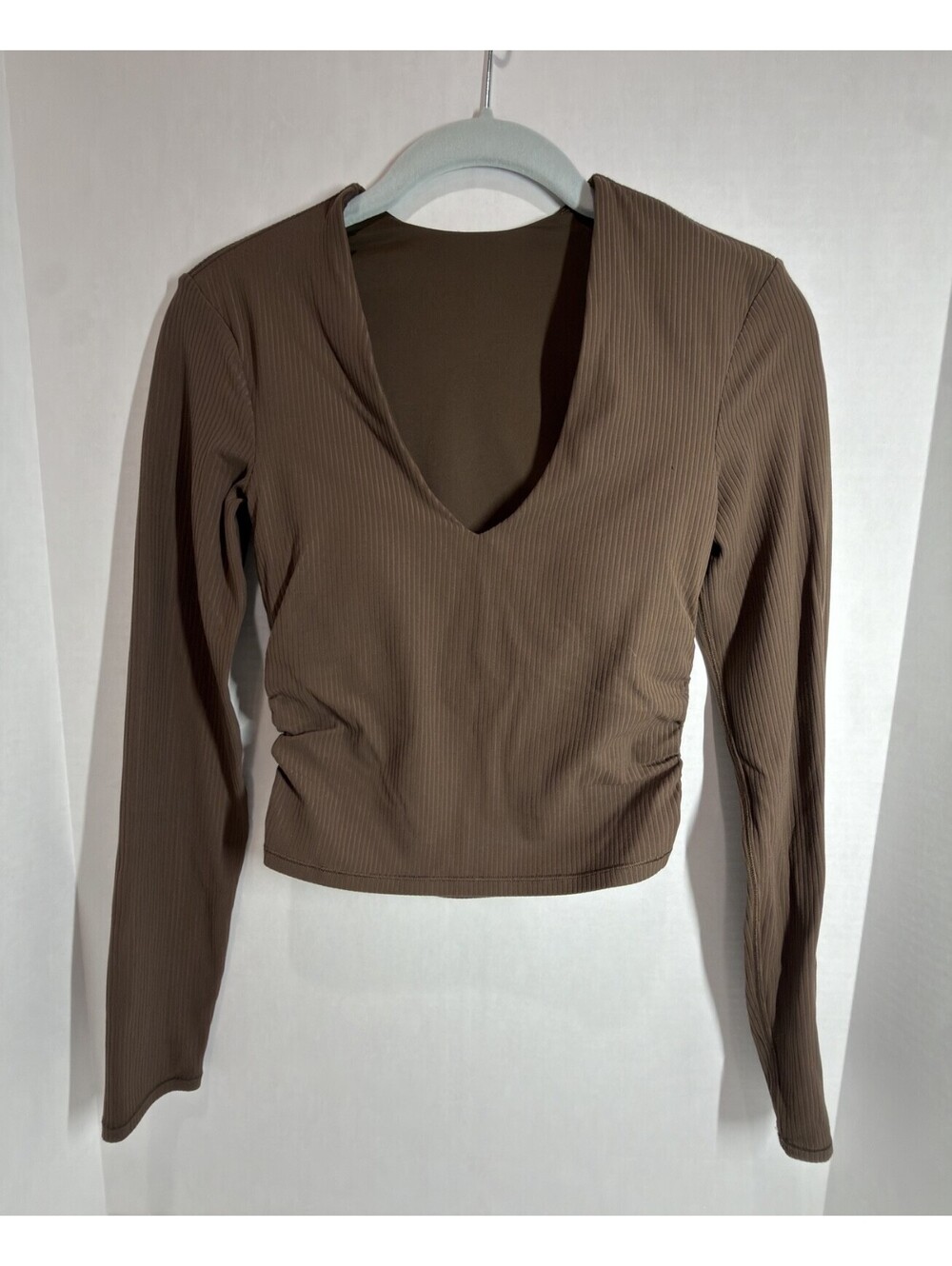 Lululemon All It Takes Ribbed Nulu V-Neck Long Sleeve Shirt Brown Size 2 W3JQYS